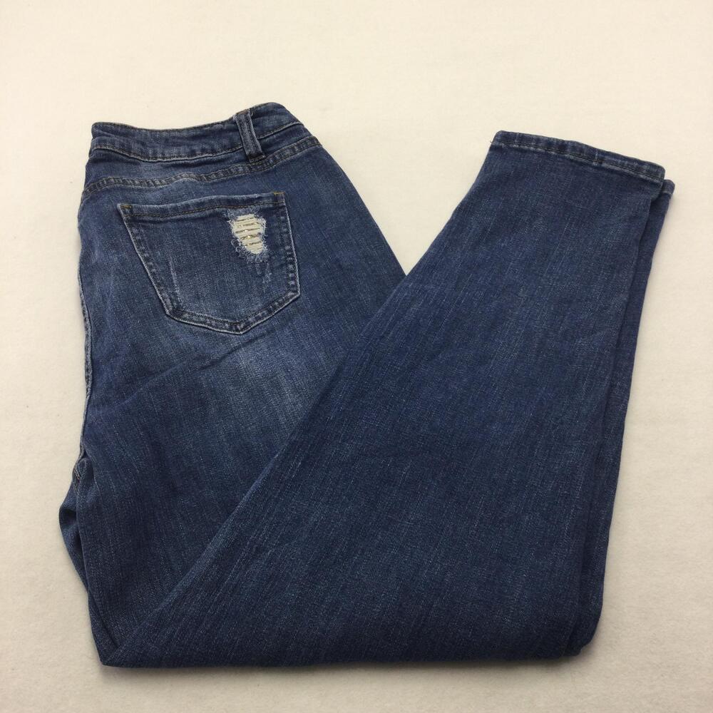 Lane Bryant Boyfriend Jeans Womens 16 Blue Medium Wash Distressed Stretch